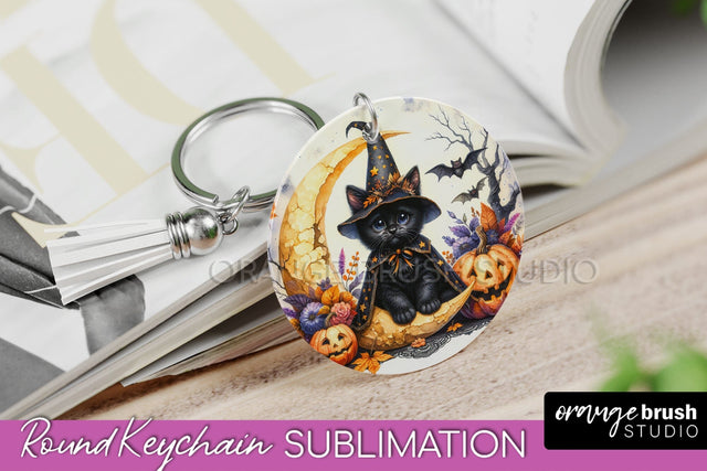 Halloween Cat Keychain - Cute Halloween Sublimation Keychain Sublimation OrangeBrushStudio 