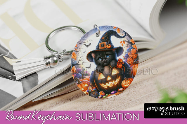 Halloween Cat Keychain - Cute Halloween Sublimation Keychain Sublimation OrangeBrushStudio 