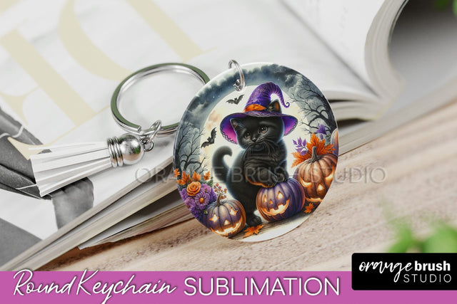 Halloween Cat Keychain - Cute Halloween Sublimation Keychain Sublimation OrangeBrushStudio 
