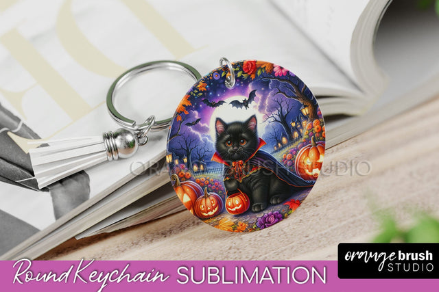 Halloween Cat Keychain - Cute Halloween Sublimation Keychain Sublimation OrangeBrushStudio 