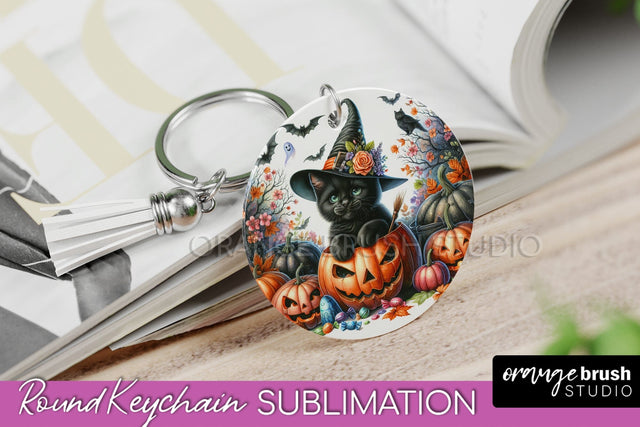 Halloween Cat Keychain - Cute Halloween Sublimation Keychain Sublimation OrangeBrushStudio 