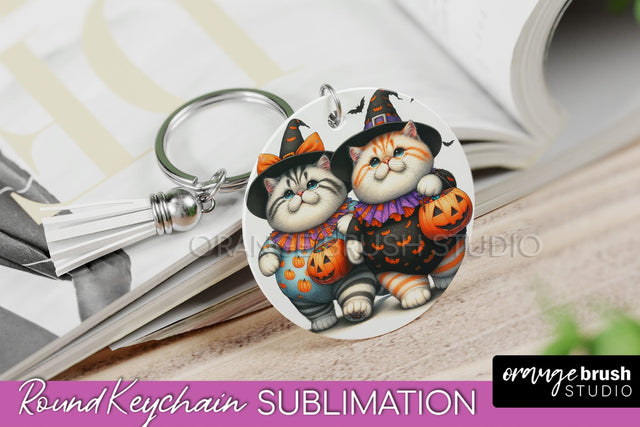 Halloween Cat Keychain - Cute Halloween Sublimation Keychain Sublimation OrangeBrushStudio 