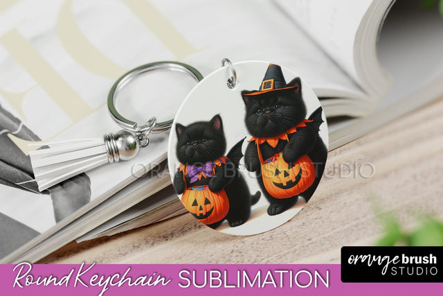 Halloween Cat Keychain - Cute Halloween Sublimation Keychain Sublimation OrangeBrushStudio 