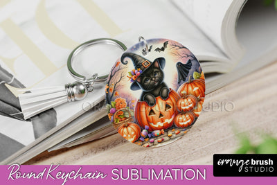 Halloween Cat Keychain - Cute Halloween Sublimation Keychain Sublimation OrangeBrushStudio 