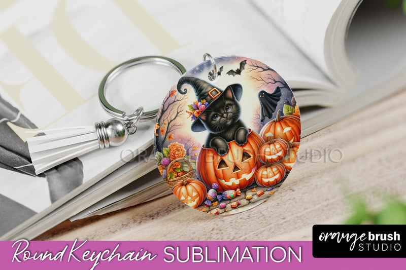 Halloween Cat Keychain - Cute Halloween Sublimation Keychain Sublimation OrangeBrushStudio 