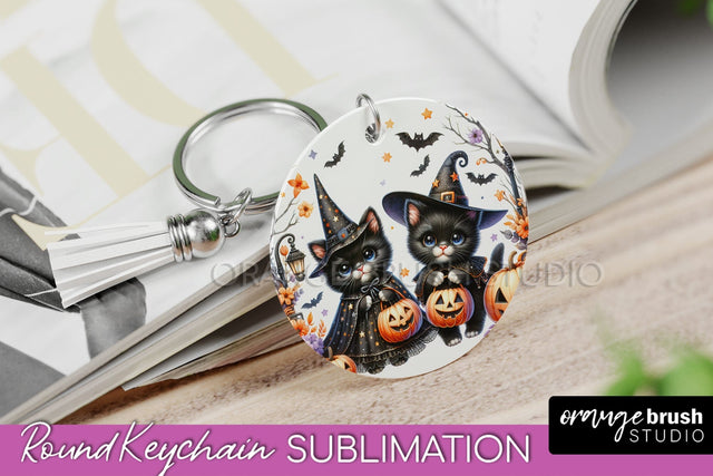 Halloween Cat Keychain - Cute Halloween Sublimation Keychain Sublimation OrangeBrushStudio 