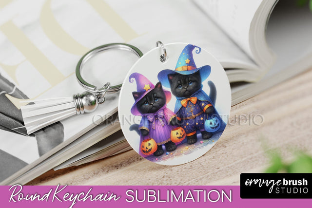 Halloween Cat Keychain - Cute Halloween Sublimation Keychain Sublimation OrangeBrushStudio 
