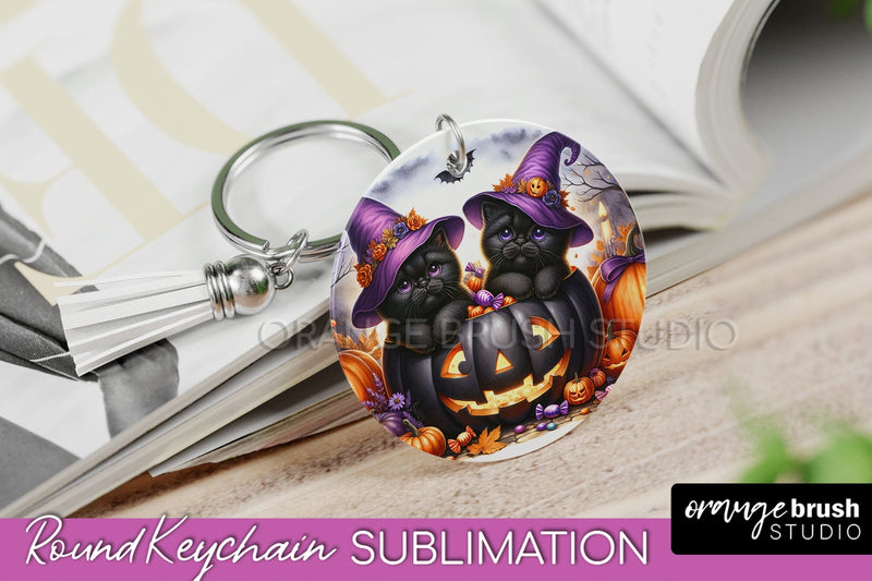 Halloween Cat Keychain - Cute Halloween Sublimation Keychain Sublimation OrangeBrushStudio 