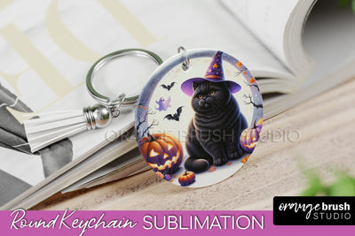 Halloween Cat Keychain - Cute Halloween Sublimation Keychain Sublimation OrangeBrushStudio 