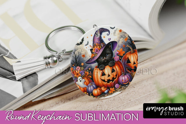 Halloween Cat Keychain - Cute Halloween Sublimation Keychain Sublimation OrangeBrushStudio 