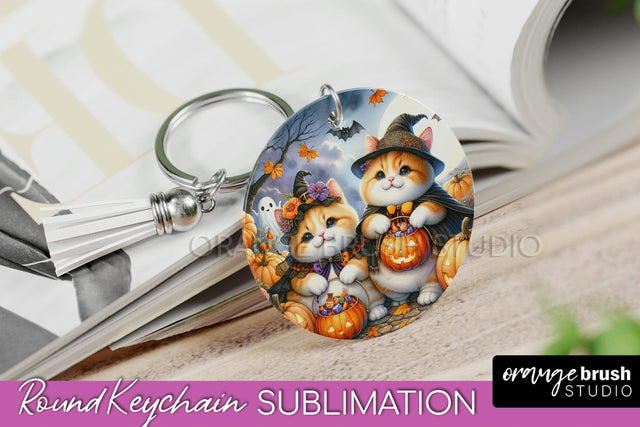 Halloween Cat Keychain - Cute Halloween Sublimation Keychain Sublimation OrangeBrushStudio 
