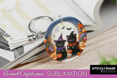 Halloween Cat Keychain - Cute Halloween Sublimation Keychain Sublimation OrangeBrushStudio 