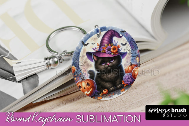 Halloween Cat Keychain - Cute Halloween Sublimation Keychain Sublimation OrangeBrushStudio 