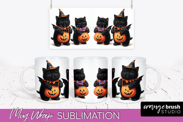 Halloween Cat Mug Wrap - Cute Halloween Mug Sublimation Sublimation OrangeBrushStudio 