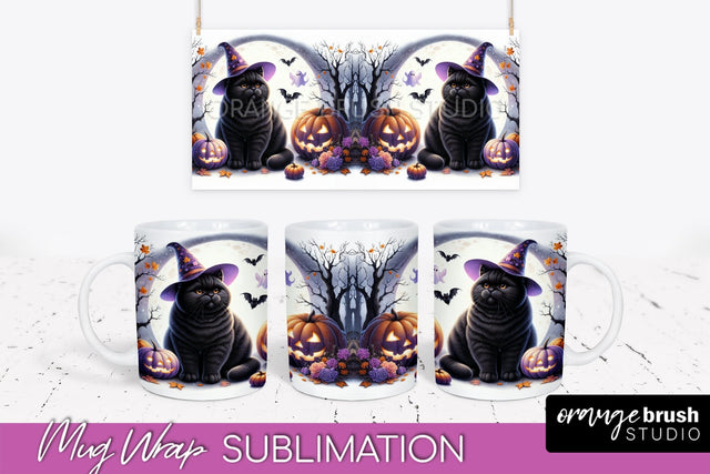 Halloween Cat Mug Wrap - Cute Halloween Mug Sublimation Sublimation OrangeBrushStudio 