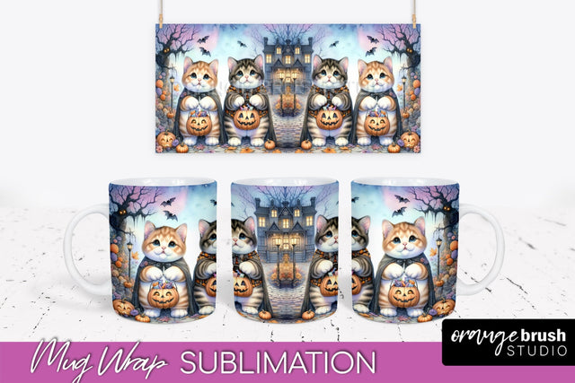 Halloween Cat Mug Wrap - Cute Halloween Mug Sublimation Sublimation OrangeBrushStudio 
