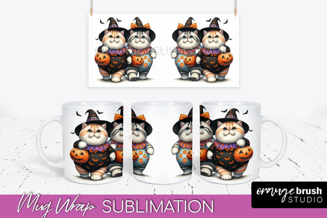 Halloween Cat Mug Wrap - Cute Halloween Mug Sublimation Sublimation OrangeBrushStudio 