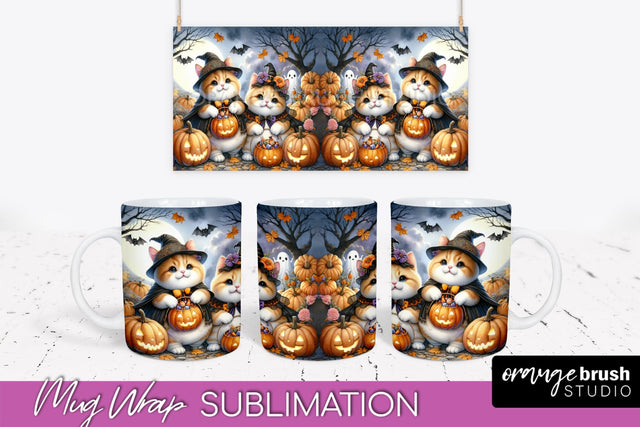 Halloween Cat Mug Wrap - Cute Halloween Mug Sublimation Sublimation OrangeBrushStudio 