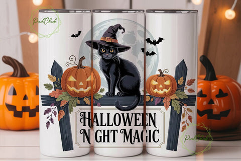 Halloween Cat & Pumpkin 20oz Tumbler Sublimation PixelChick 
