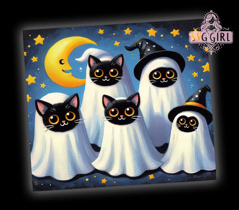 Halloween Cat Tumbler, Western Cat Design, Ghost Cat Wrap, 20 oz Tumbler, Digital Download, Sublimation PNG, Spooky Cat Decor, Halloween Gift Sublimation SvggirlplusArt 
