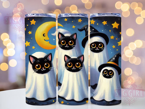 Halloween Cat Tumbler, Western Cat Design, Ghost Cat Wrap, 20 oz Tumbler, Digital Download, Sublimation PNG, Spooky Cat Decor, Halloween Gift Sublimation SvggirlplusArt 