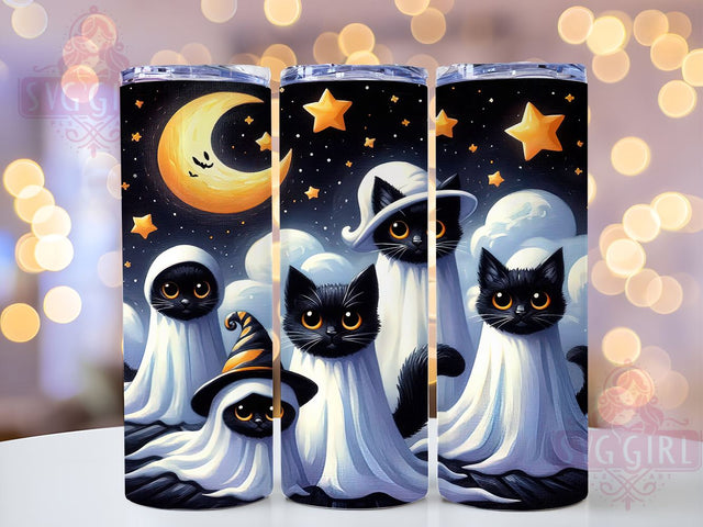 Halloween Cat Tumbler, Western Cat Design, Ghost Cat Wrap, 20 oz Tumbler, Digital Download, Sublimation PNG, Spooky Cat Decor, Halloween Gift Sublimation SvggirlplusArt 