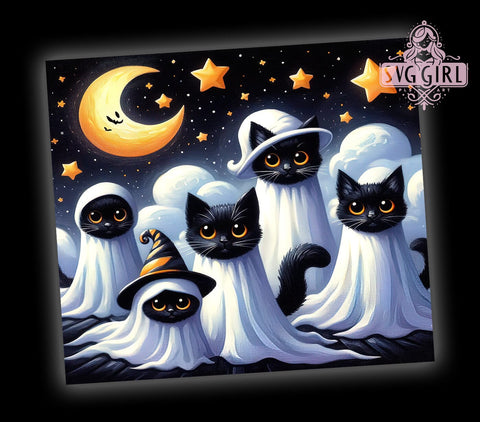 Halloween Cat Tumbler, Western Cat Design, Ghost Cat Wrap, 20 oz Tumbler, Digital Download, Sublimation PNG, Spooky Cat Decor, Halloween Gift Sublimation SvggirlplusArt 