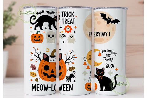 Halloween Cat Tumbler Wrap PNG Sublimation PixelChick 