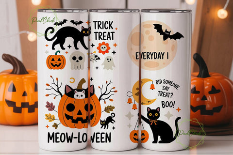 Halloween Cat Tumbler Wrap PNG Sublimation PixelChick 