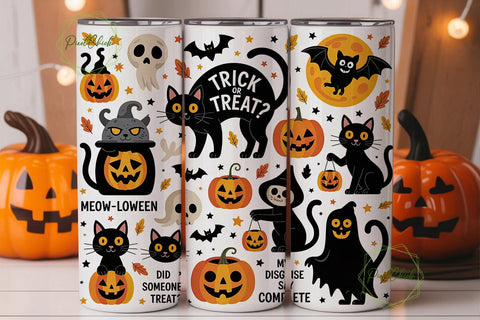 Halloween Cat Tumbler Wrap PNG Sublimation PixelChick 
