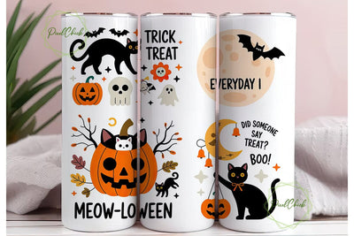 Halloween Cat Tumbler Wrap PNG Sublimation PixelChick 