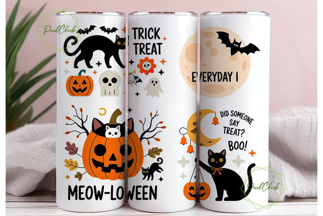 Halloween Cat Tumbler Wrap PNG Sublimation PixelChick 