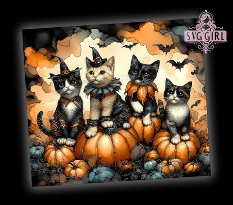 Halloween Cats 20oz Tumbler Wrap Sublimation Design, Straight Tapered Tumbler Wrap, Pumpkins and Cats Tumbler Png, Instant Digital Download Sublimation SvggirlplusArt 