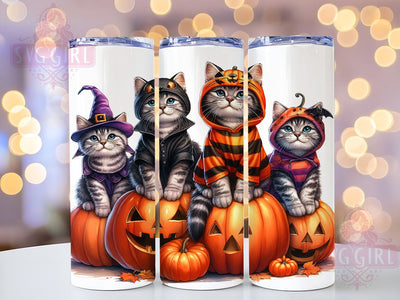 Halloween Cats 20oz Tumbler Wrap Sublimation Design, Straight Tapered Tumbler Wrap, Pumpkins and Cats Tumbler Png, Instant Digital Download Sublimation SvggirlplusArt 
