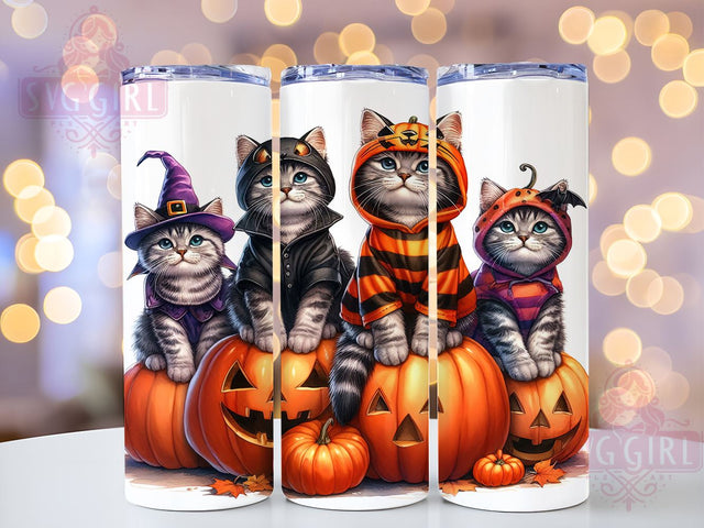 Halloween Cats 20oz Tumbler Wrap Sublimation Design, Straight Tapered Tumbler Wrap, Pumpkins and Cats Tumbler Png, Instant Digital Download Sublimation SvggirlplusArt 