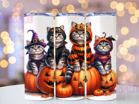 Halloween Cats 20oz Tumbler Wrap Sublimation Design, Straight Tapered Tumbler Wrap, Pumpkins and Cats Tumbler Png, Instant Digital Download Sublimation SvggirlplusArt 
