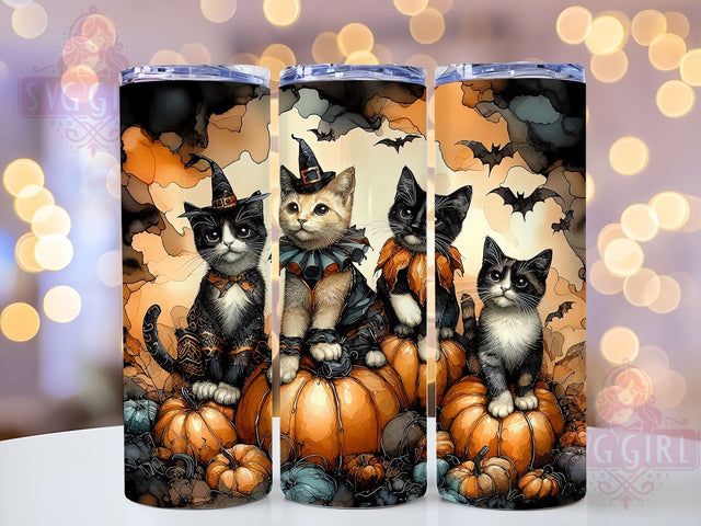 Halloween Cats 20oz Tumbler Wrap Sublimation Design, Straight Tapered Tumbler Wrap, Pumpkins and Cats Tumbler Png, Instant Digital Download Sublimation SvggirlplusArt 