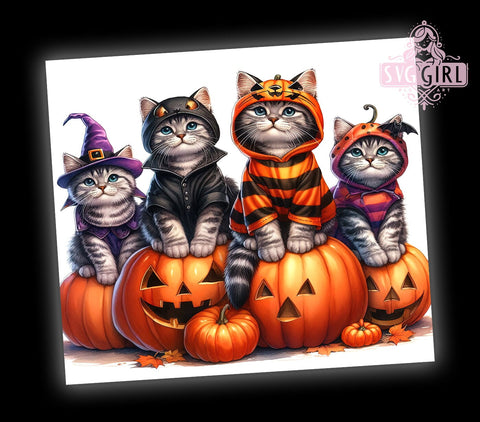 Halloween Cats 20oz Tumbler Wrap Sublimation Design, Straight Tapered Tumbler Wrap, Pumpkins and Cats Tumbler Png, Instant Digital Download Sublimation SvggirlplusArt 
