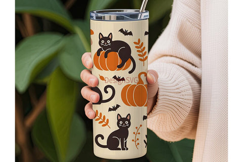 Halloween Cats and Pumpkins 20oz Tumbler Sublimation DesignSVG 