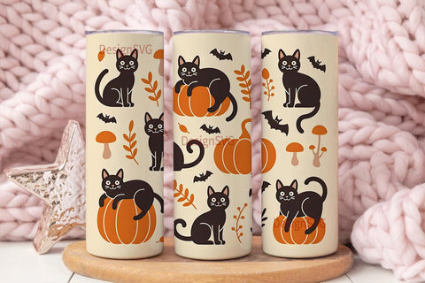 Halloween Cats and Pumpkins 20oz Tumbler Sublimation DesignSVG 