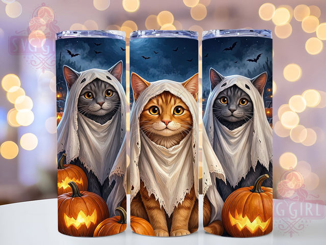 Halloween Cats Ghost 20oz Tumbler, Halloween Cats, Ghost Design, 20oz Wrap, Spooky Art, Whimsical Ghosts, Sublimation Tumbler, Festive Style Sublimation SvggirlplusArt 