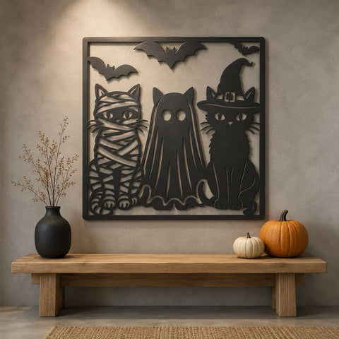 Halloween Cats Laser SVG | Spooky Cat Trio | Witch Cat SVG | Mummy Cat Svg | Ghost Cat Dxf | Halloween Laser Cut File | CNC Plasma Metal Art SVG HappyDesignStudio 
