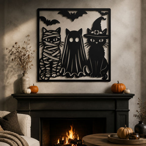 Halloween Cats Laser SVG | Spooky Cat Trio | Witch Cat SVG | Mummy Cat Svg | Ghost Cat Dxf | Halloween Laser Cut File | CNC Plasma Metal Art SVG HappyDesignStudio 