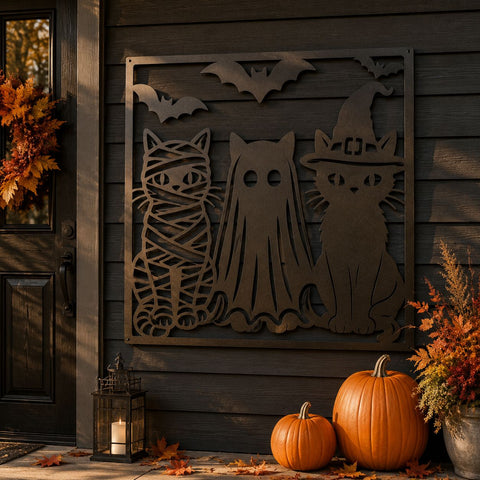 Halloween Cats Laser SVG | Spooky Cat Trio | Witch Cat SVG | Mummy Cat Svg | Ghost Cat Dxf | Halloween Laser Cut File | CNC Plasma Metal Art SVG HappyDesignStudio 