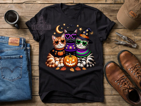 Halloween Cats Spooky T-Shirt PNG, Halloween Cats, Spooky Style, Creepy Vibes, Holiday Fashion, Sublimation PNG, Statement Shirt, Festive Apparel Sublimation SvggirlplusArt 