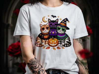 Halloween Cats Spooky T-Shirt PNG, Halloween Cats, Spooky Style, Creepy Vibes, Holiday Fashion, Sublimation PNG, Statement Shirt, Festive Apparel Sublimation SvggirlplusArt 