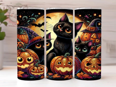 Halloween Cats Tumbler Sublimation Design, Straight & Tapered Tumbler Png, Spooky Black Creepy Cats Tumbler Png, Digital Download PNG Sublimation Lara' s Designs 