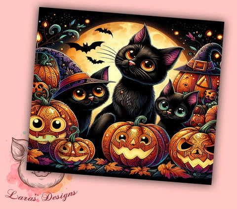 Halloween Cats Tumbler Sublimation Design, Straight & Tapered Tumbler Png, Spooky Black Creepy Cats Tumbler Png, Digital Download PNG Sublimation Lara' s Designs 