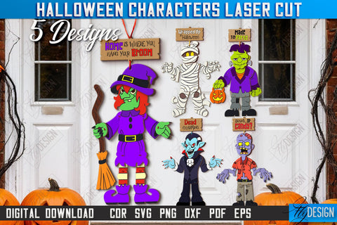 Halloween Characters Laser Cut Bundle | Porch Décor | Halloween Decorations | CNC Files SVG Fly Design 