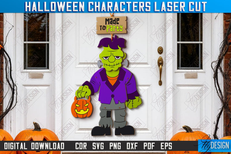 Halloween Characters Laser Cut | Porch Décor | Halloween Decorations | Frankenstein | CNC File SVG Fly Design 